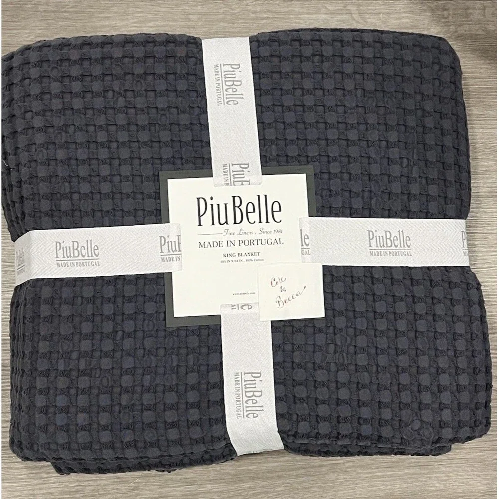 Piu Belle Dark Gray Waffle Texture Cotton King Blanket Coverlet 104 X 94 in New